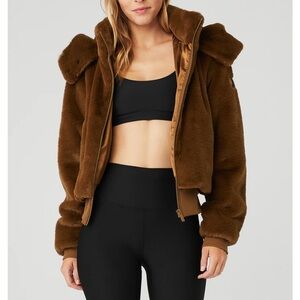 Alo Faux Fur Fuzzy Jacket in Chocolate